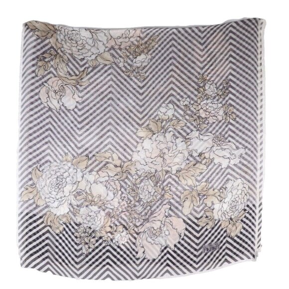 Gianfranco Ferre Unisex Large Black White Chevron Floral Silk Scarf 174 x 35 cm - Picture 2 of 5